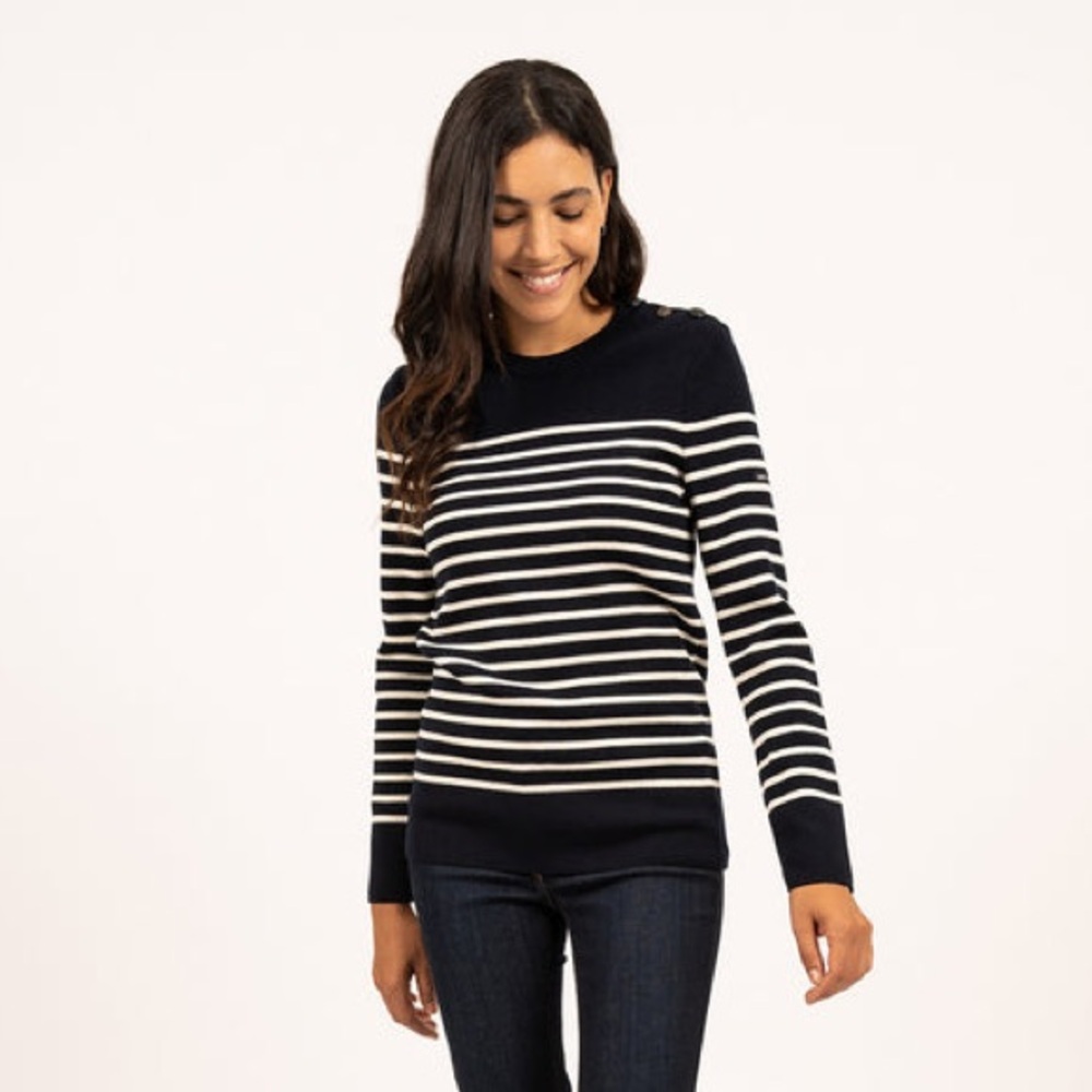 Saint James 100% wool sweater navy and white